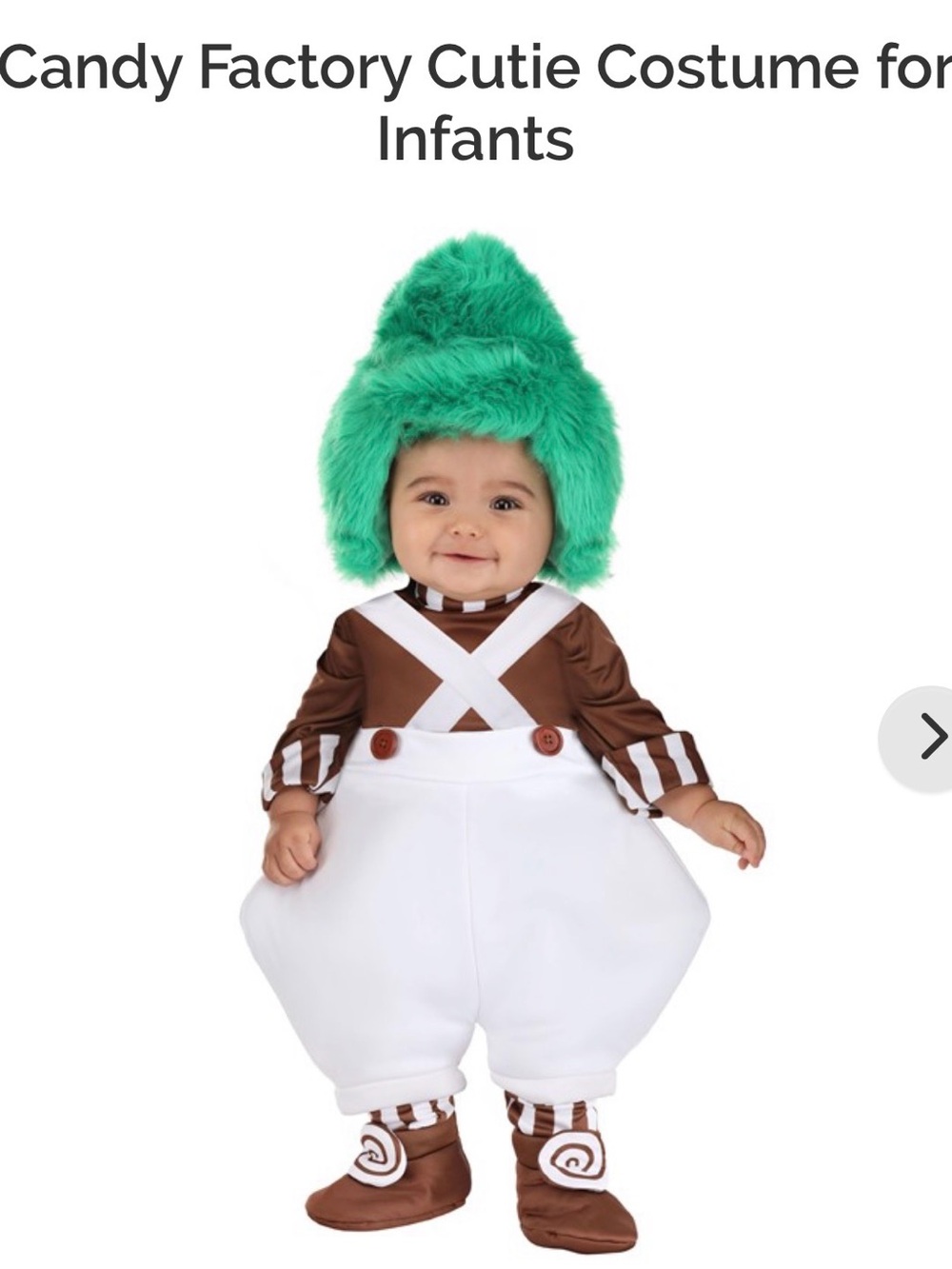 Candy Factory Cutie Infant Costume - Green Hat, White Overalls